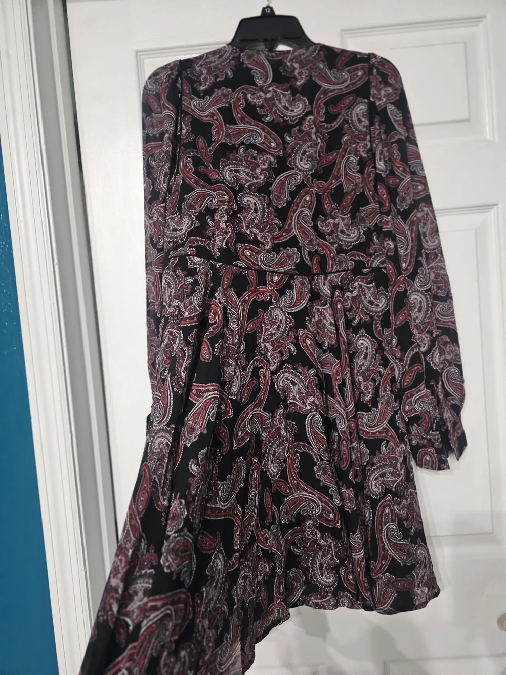 Michael Kors Black Paisley Long Sleeve Tiered Dress with Red Accents